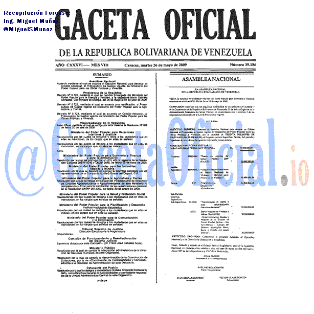 Gaceta Oficial 39186 del 26 Mayo 2009