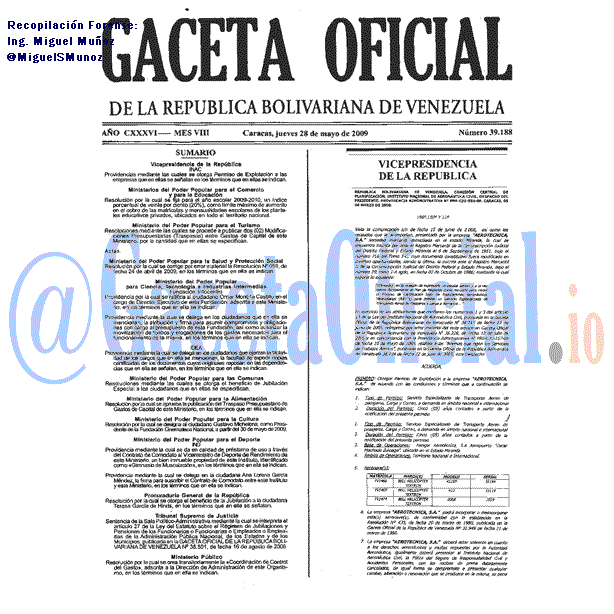 Gaceta Oficial 39188 del 28 Mayo 2009