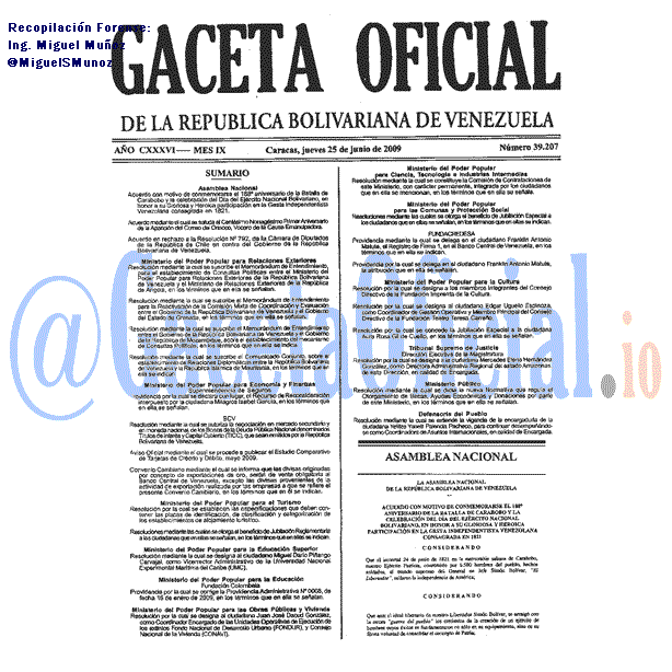 Gaceta Oficial 39207 del 25 Junio 2009