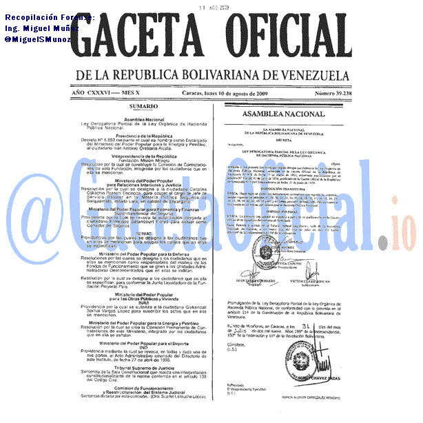 Gaceta Oficial 39238 del 10 Agosto 2009