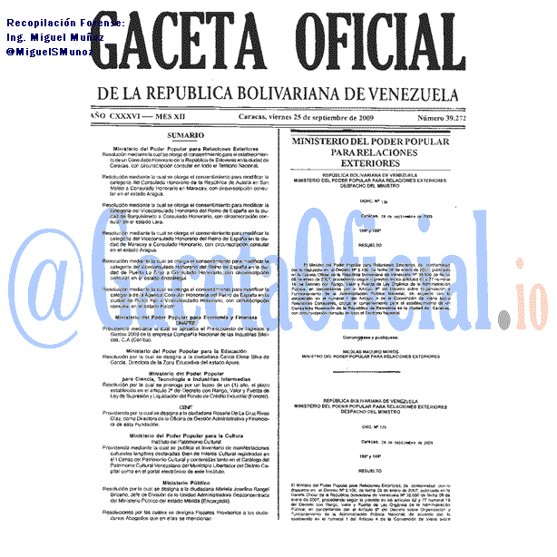 Gaceta Oficial 39272 del 25 Septiembre 2009
