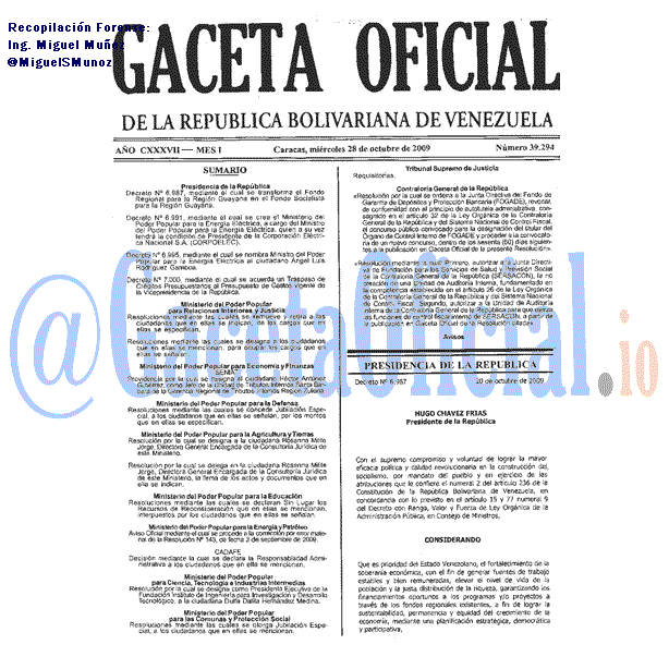 Gaceta Oficial 39294 del 28 Octubre 2009