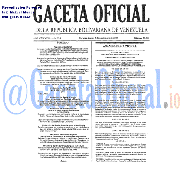 Gaceta Oficial 39300 del 5 Noviembre 2009