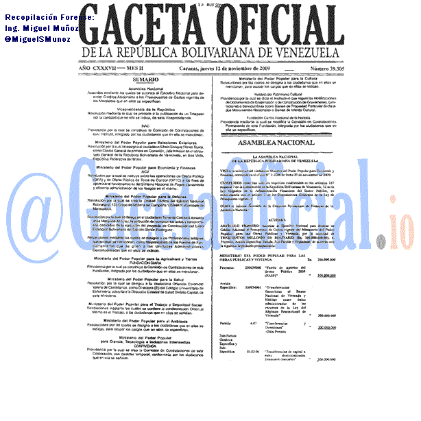 Gaceta Oficial 39305 del 12 Noviembre 2009