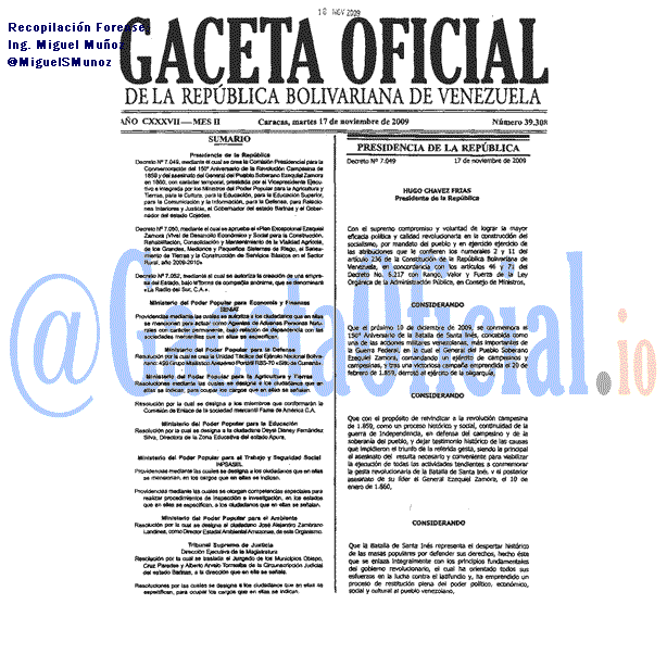 Gaceta Oficial 39308 del 17 Noviembre 2009