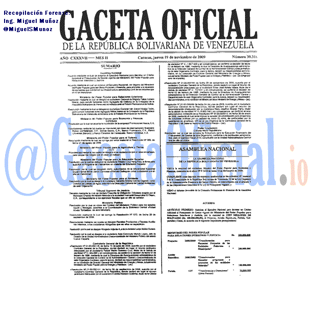 Gaceta Oficial 39310 del 19 Noviembre 2009