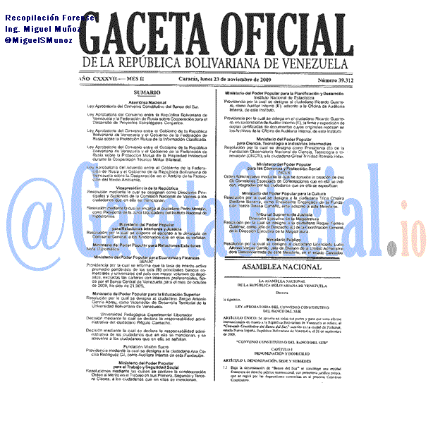 Gaceta Oficial 39312 del 23 Noviembre 2009