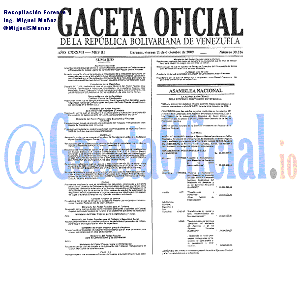 Gaceta Oficial 39326 del 11 Diciembre 2009