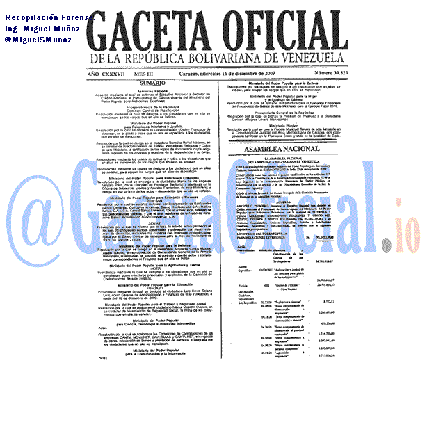 Gaceta Oficial 39329 del 16 Diciembre 2009