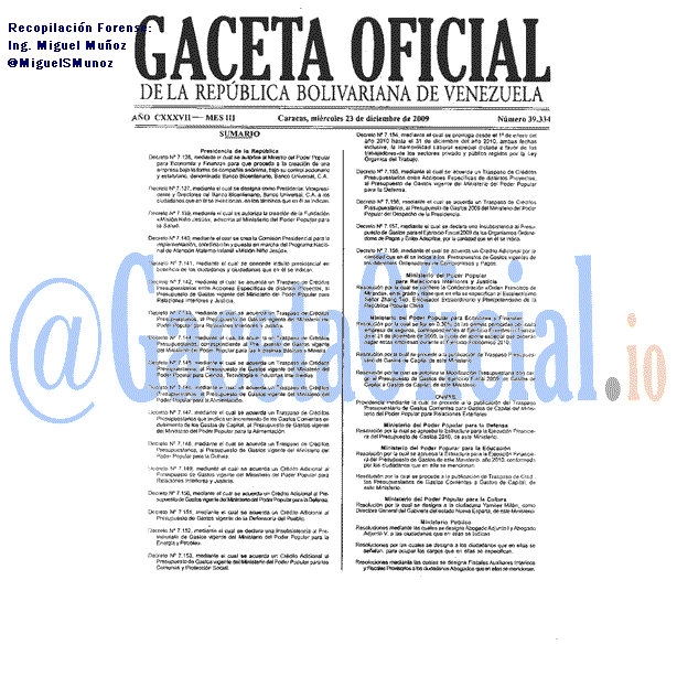 Gaceta Oficial 39334 del 23 Diciembre 2009