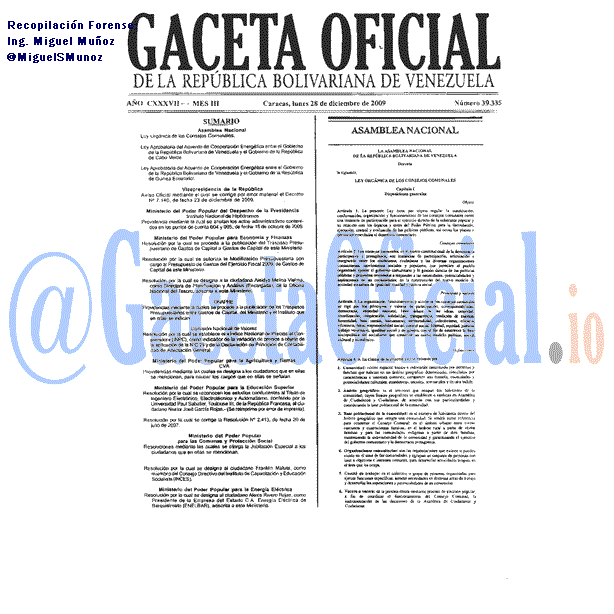 Gaceta Oficial 39335 del 28 Diciembre 2009
