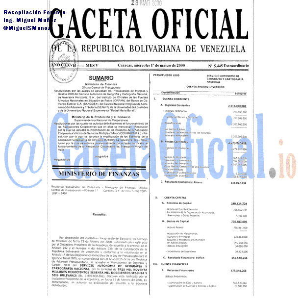 Gaceta Oficial 5445 del 1 Marzo 2000