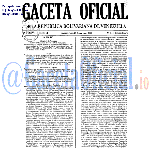 Gaceta Oficial 5454 del 27 Marzo 2000
