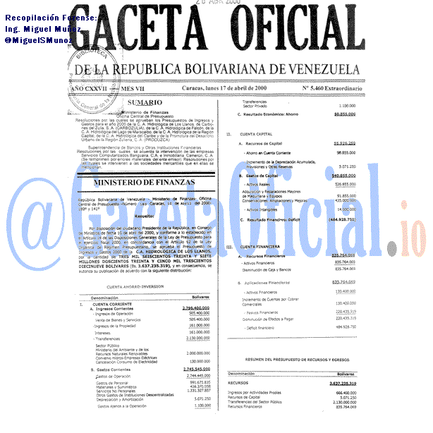 Gaceta Oficial 5460 del 17 Abril 2000