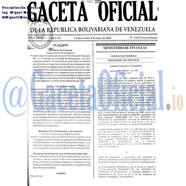 Gaceta Oficial 5462 del 8 Mayo 2000