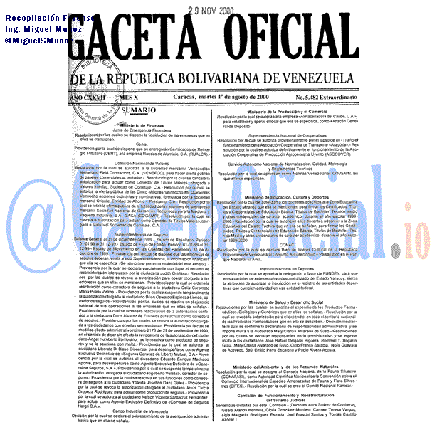 Gaceta Oficial 5482 del 1 Agosto 2000