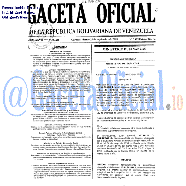 Gaceta Oficial 5489 del 22 Septiembre 2000