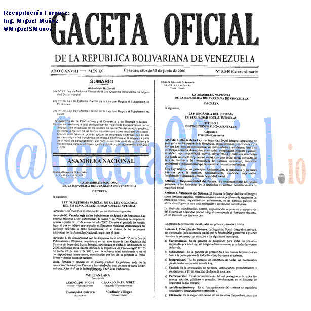 Gaceta Oficial 5540 del 30 Junio 2001