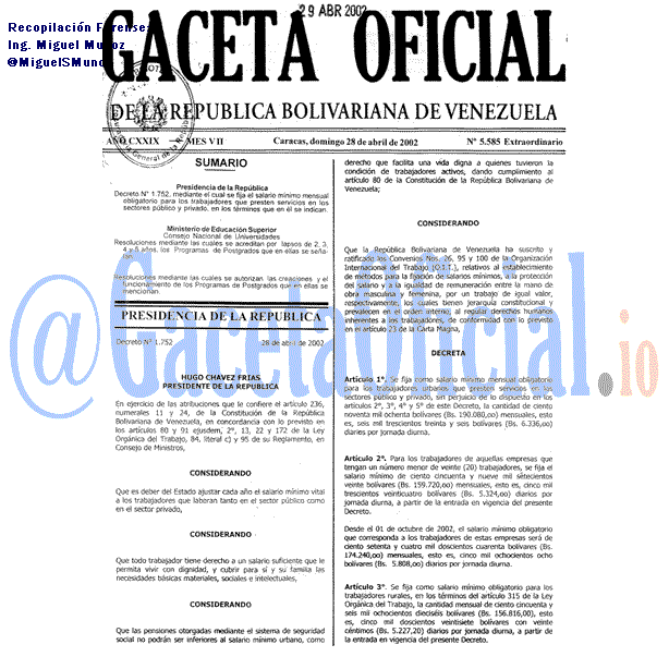 Gaceta Oficial 5585 del 28 Abril 2002