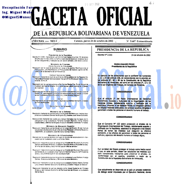 Gaceta Oficial 5607 del 24 Octubre 2002