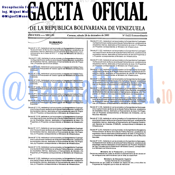 Gaceta Oficial 5622 del 28 Diciembre 2002