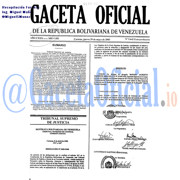 Gaceta Oficial 5642 del 29 Mayo 2003
