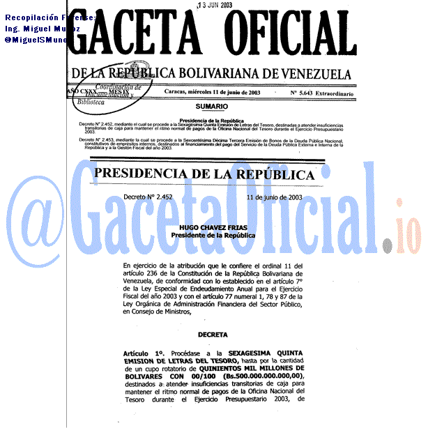 Gaceta Oficial 5643 del 11 Junio 2003