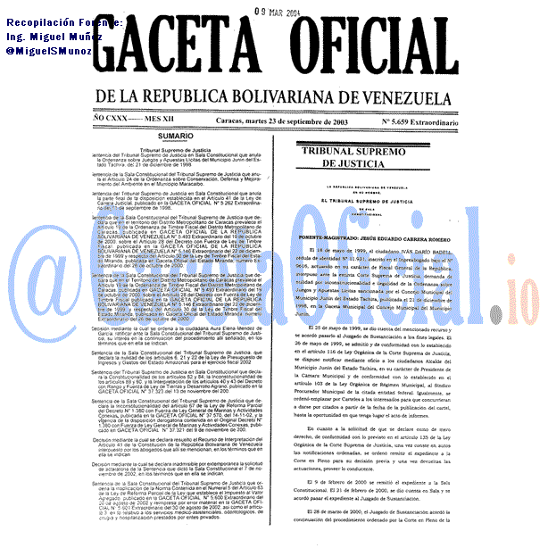 Gaceta Oficial 5659 del 23 Septiembre 2003