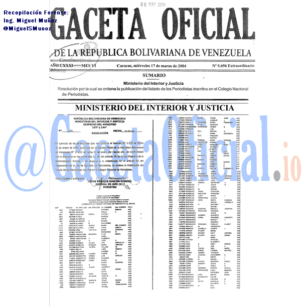 Gaceta Oficial 5696 del 17 Marzo 2004