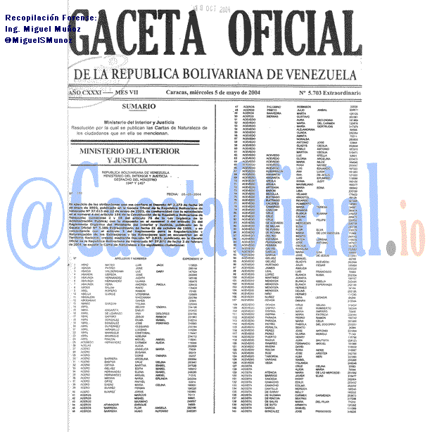 Gaceta Oficial 5703 del 5 Mayo 2004