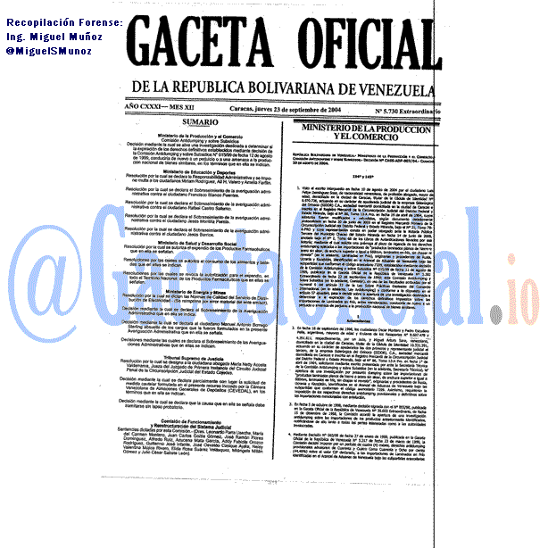 Gaceta Oficial 5730 del 23 Septiembre 2004