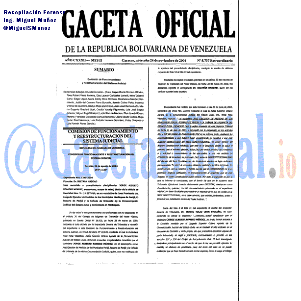 Gaceta Oficial 5737 del 24 Noviembre 2004