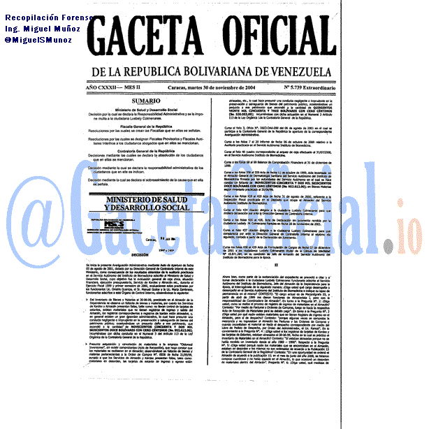 Gaceta Oficial 5739 del 30 Noviembre 2004