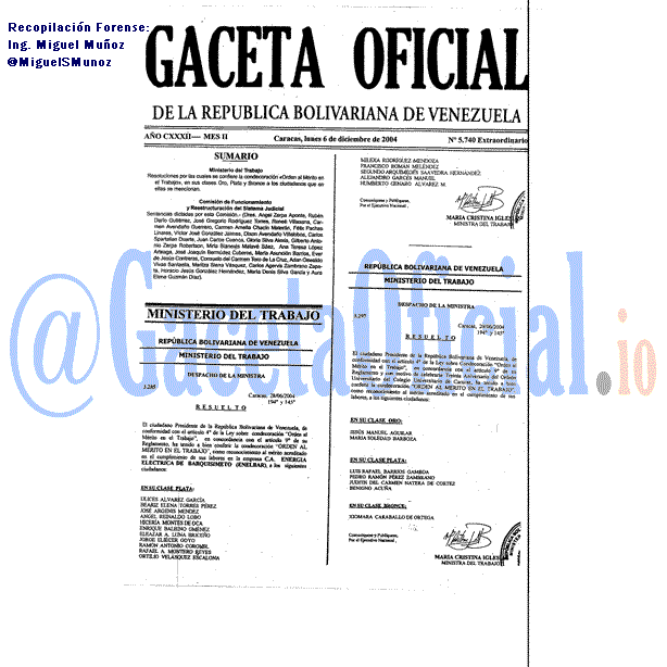 Gaceta Oficial 5740 del 6 Diciembre 2004