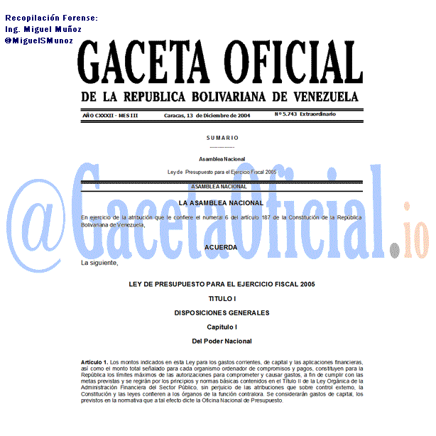 Gaceta Oficial 5743 del 13 Diciembre 2004