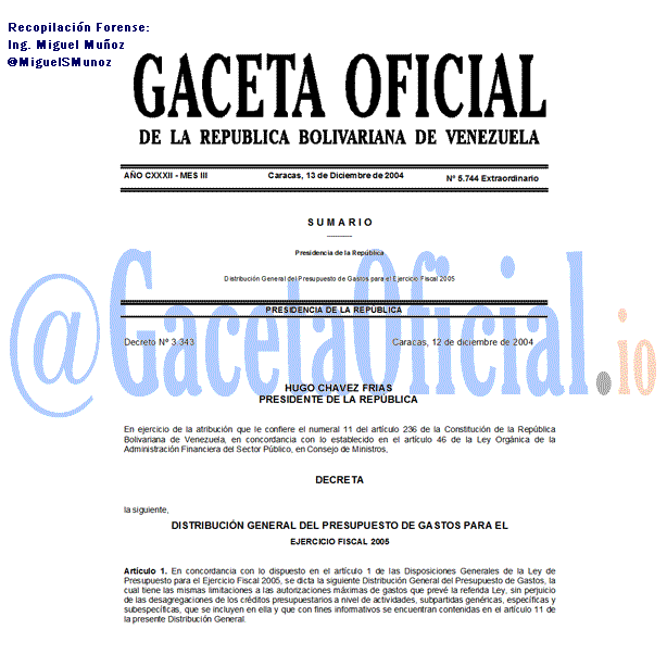 Gaceta Oficial 5744 del 14 Diciembre 2004