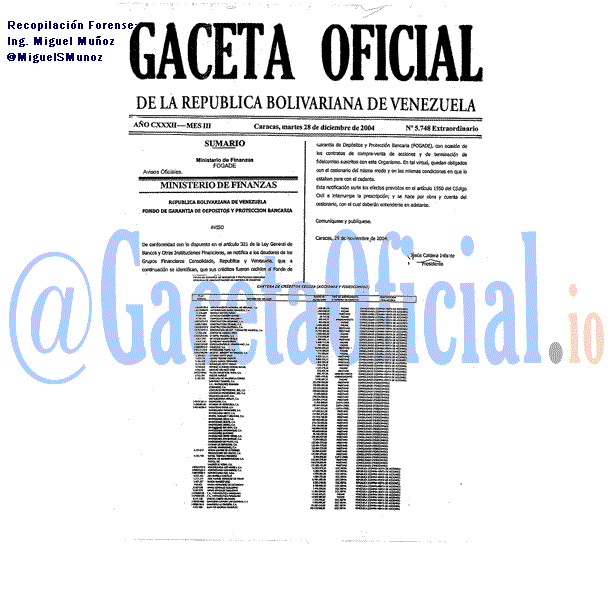 Gaceta Oficial 5748 del 28 Diciembre 2004