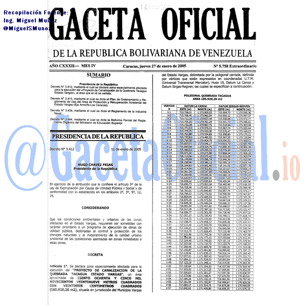 Gaceta Oficial 5758 del 27 Enero 2005