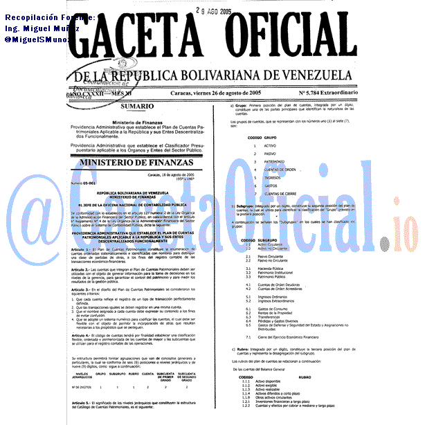 Gaceta Oficial 5784 del 26 Agosto 2005