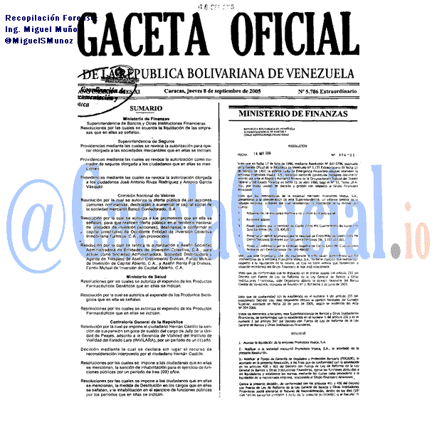 Gaceta Oficial 5786 del 8 Septiembre 2005