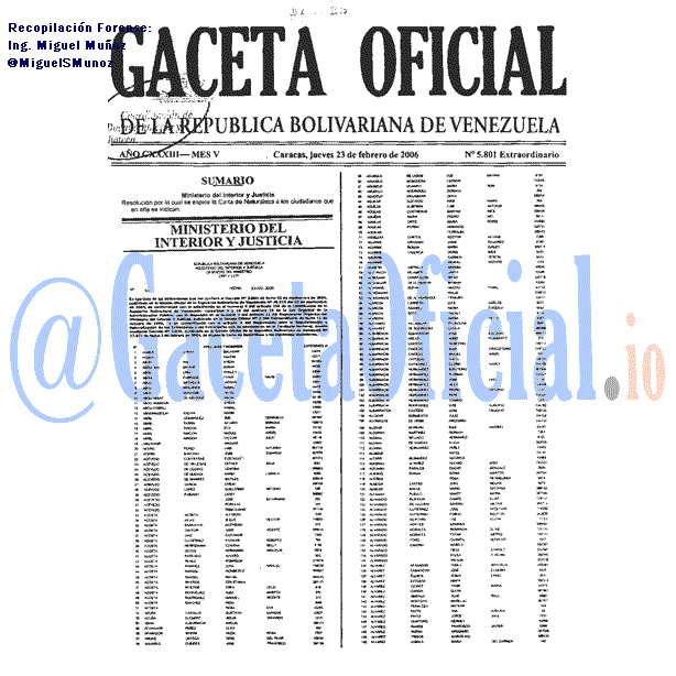 Gaceta Oficial 5801 del 23 Febrero 2006