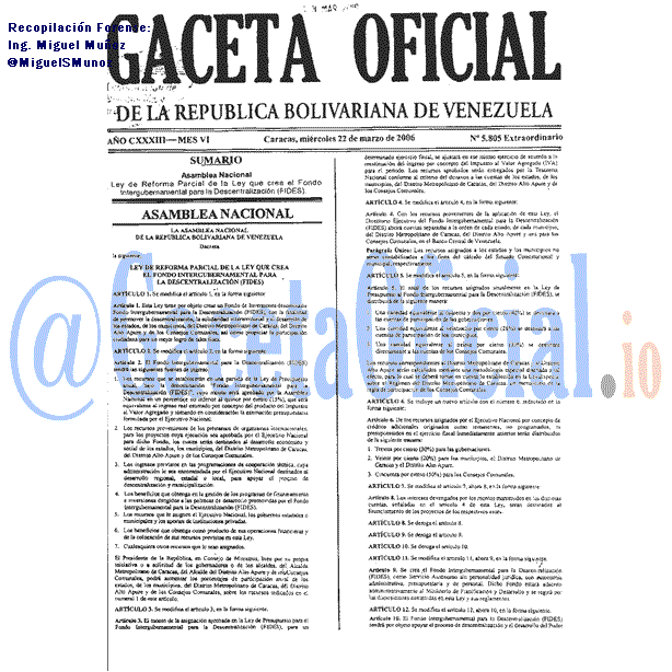 Gaceta Oficial 5805 del 22 Marzo 2006