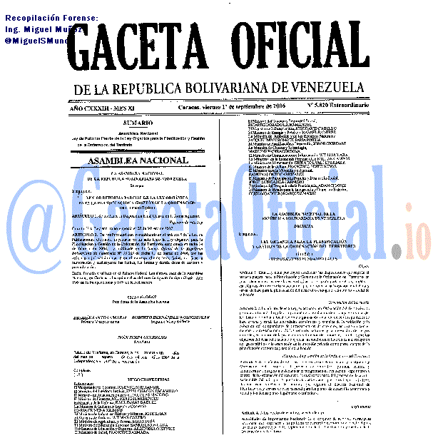 Gaceta Oficial 5820 del 1 Septiembre 2006