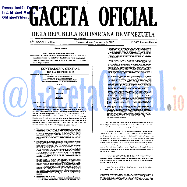 Gaceta Oficial 5835 del 5 Enero 2007