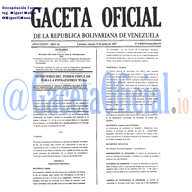 Gaceta Oficial 5840 del 15 Junio 2007