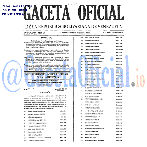 Gaceta Oficial 5843 del 6 Julio 2007
