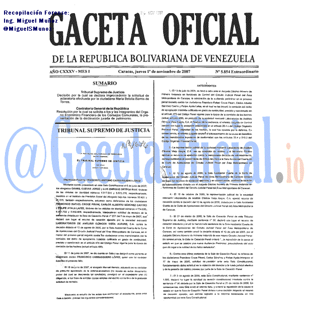 Gaceta Oficial 5854 del 1 Noviembre 2007
