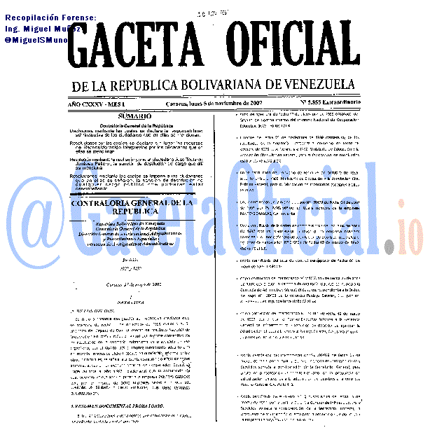 Gaceta Oficial 5855 del 5 Noviembre 2007