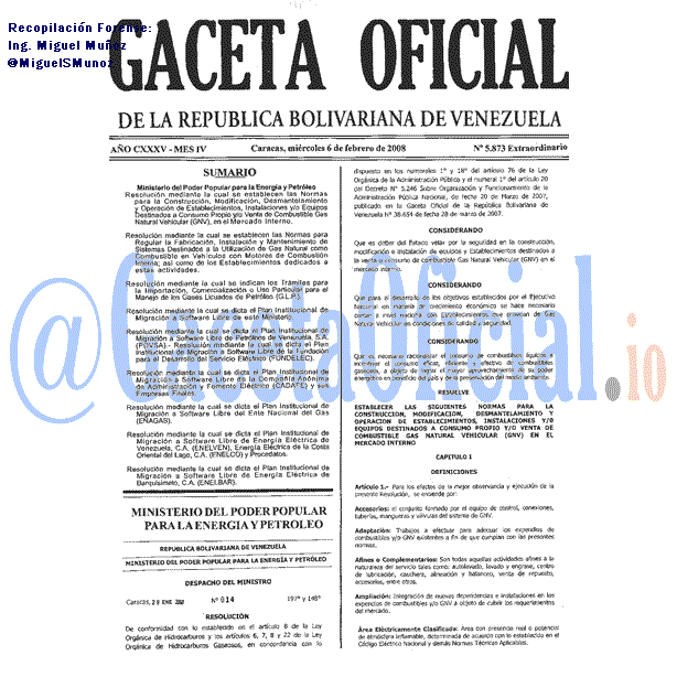 Gaceta Oficial 5873 del 6 Febrero 2008