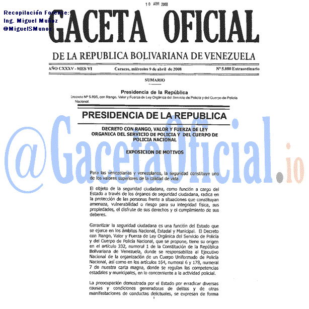Gaceta Oficial 5880 del 9 Abril 2008